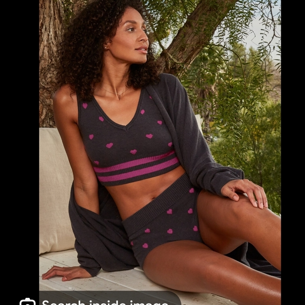 Spiritual Gangster Charcoal & Pink Heart Knit Bralette & High-Waist Brief Set